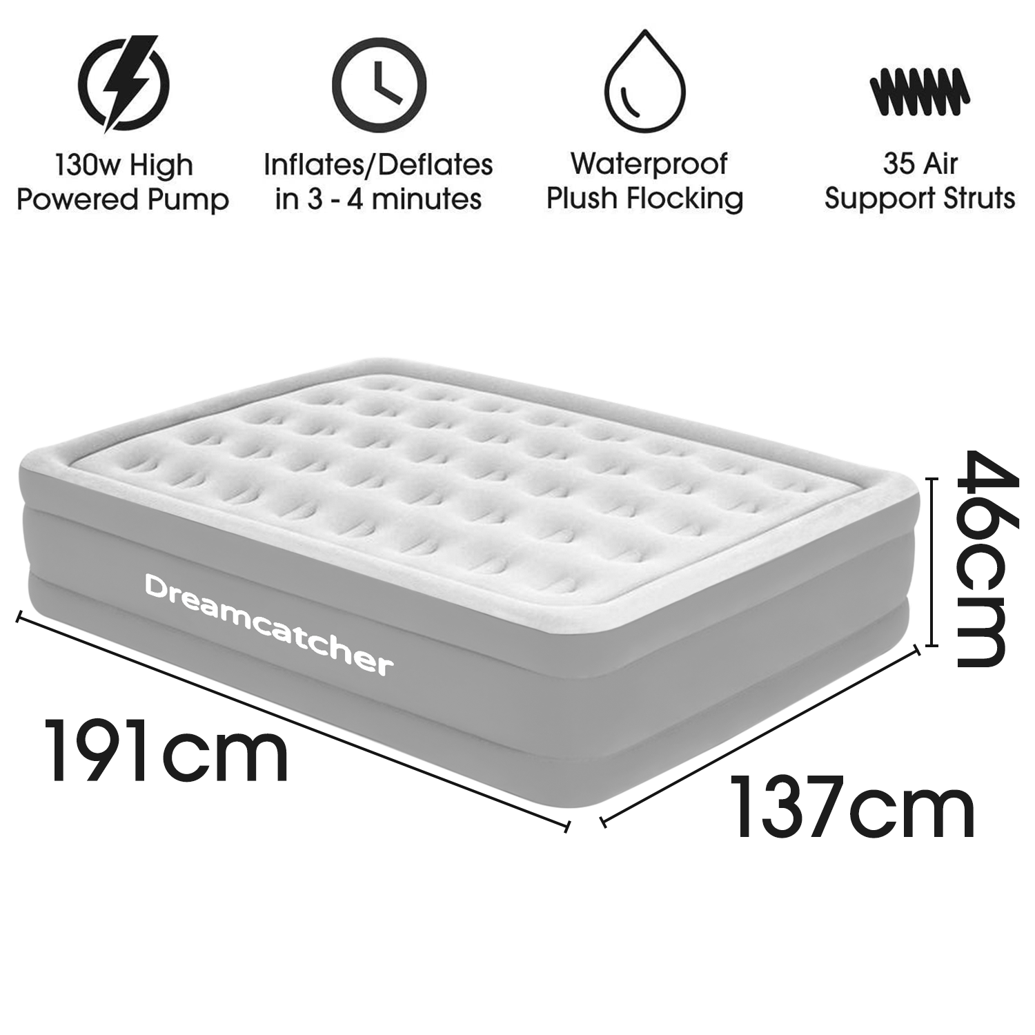 Premium Blow Up Inflatable Air Bed Mattress With Built In Pump Storage Bag Included (single,double, King) | Double | Grey