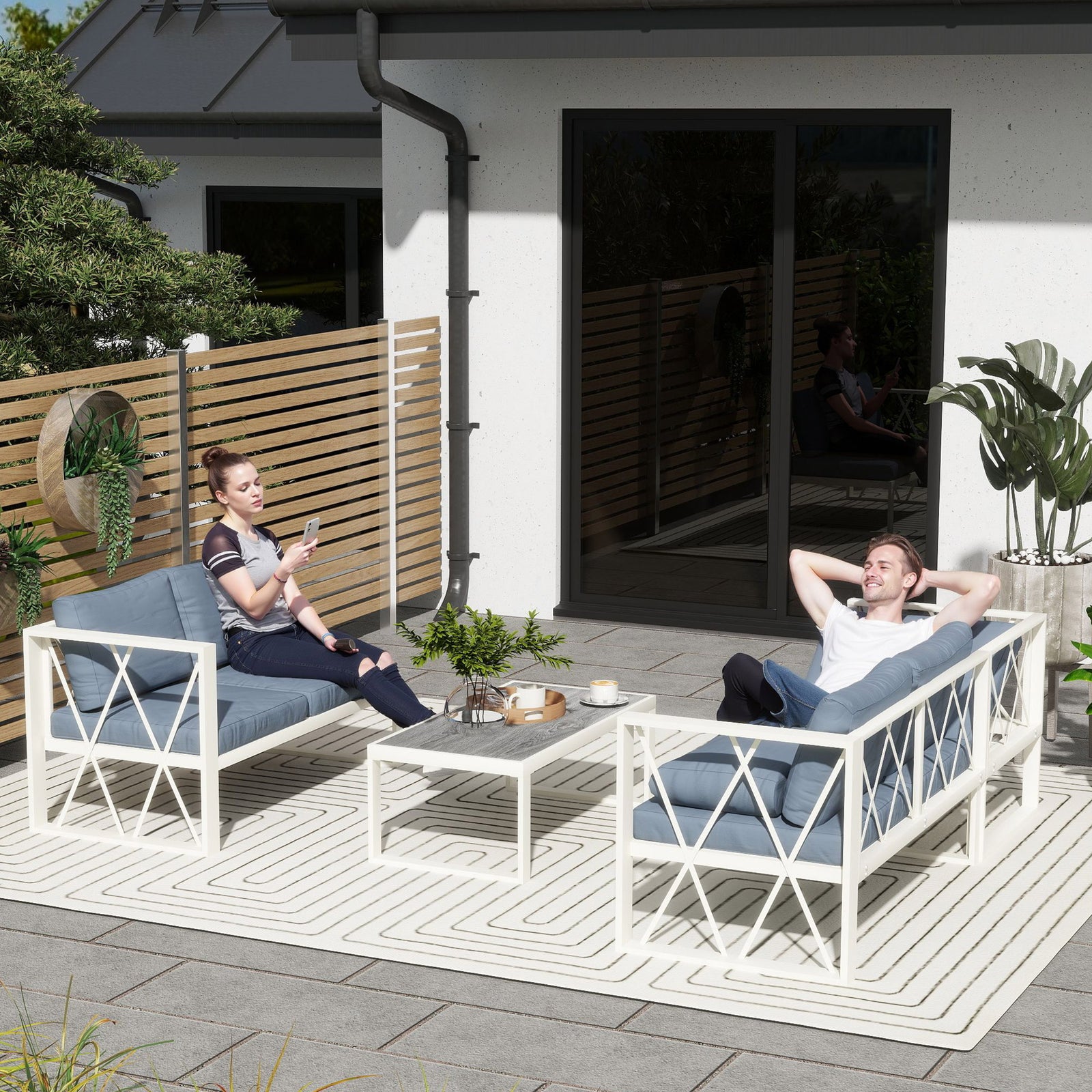 5 Seater Sectional Outdoor Sofa Set W/ Loveseats For Garden