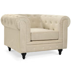 Chesterfield Scroll Arm Velvet Sofa 1 Seater | Beige