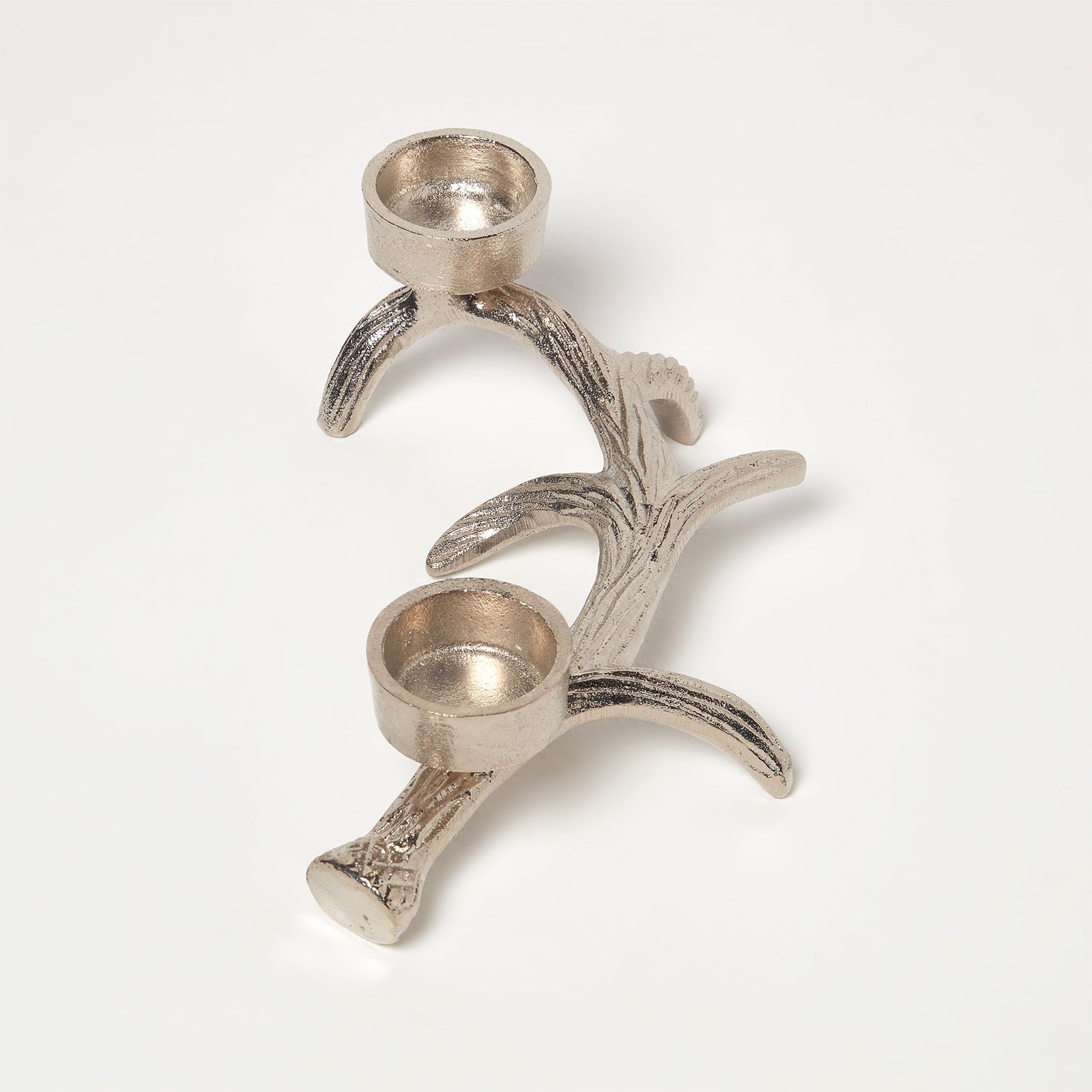 HOMESCAPES Silver Antler Dual Tea Light Holder