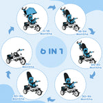 6 In 1 Kids Trike, Stroller With Parent Handle | Teal