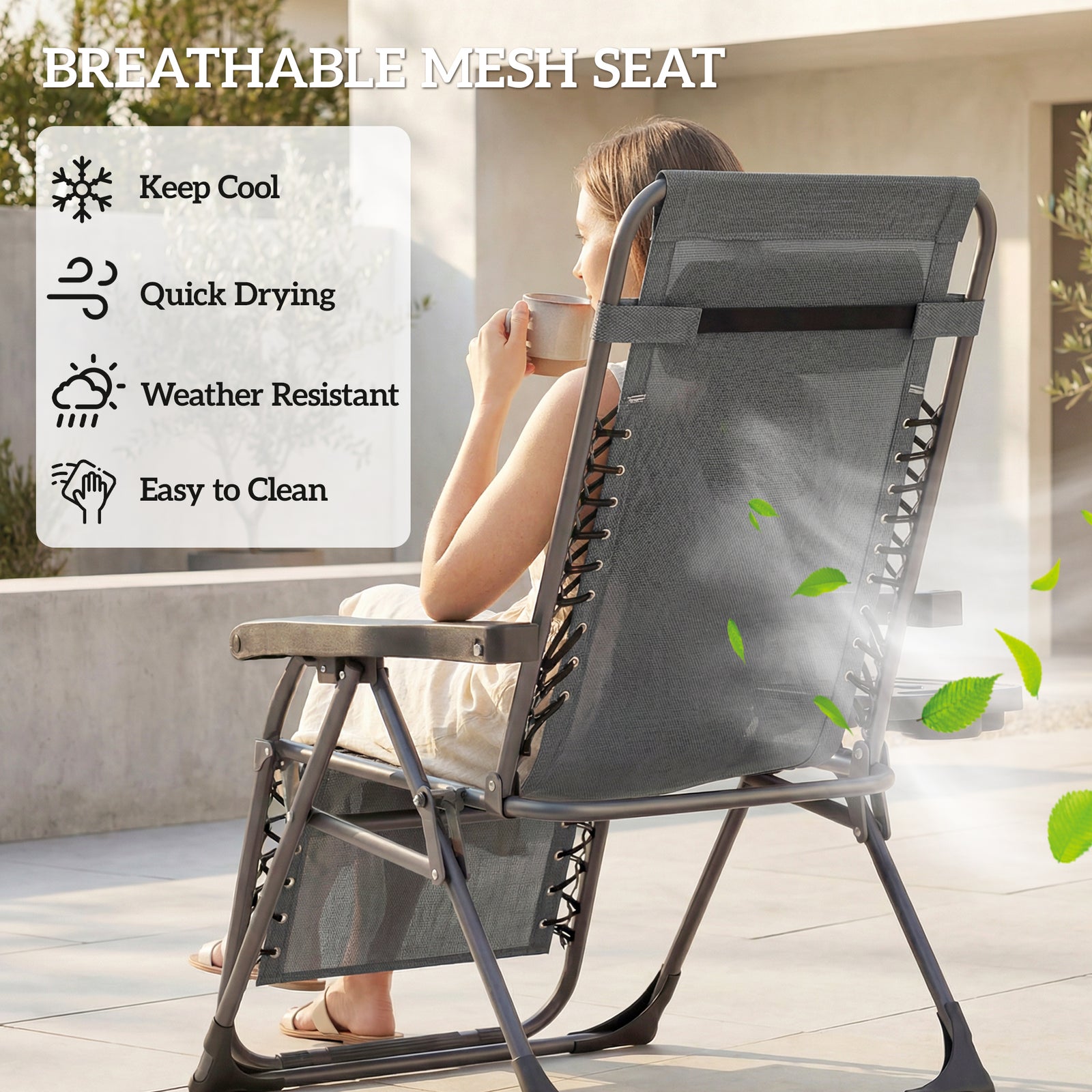 Zero Gravity Chairs Set Of 2 With Cup Holder, Headrest | Grey
