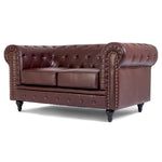 Chesterfield Scroll Arm Faux Leather Sofa 2 Seater | Brown