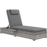 Recliner Rattan Sofa Set W/ Glass Table & Cushions - Grey