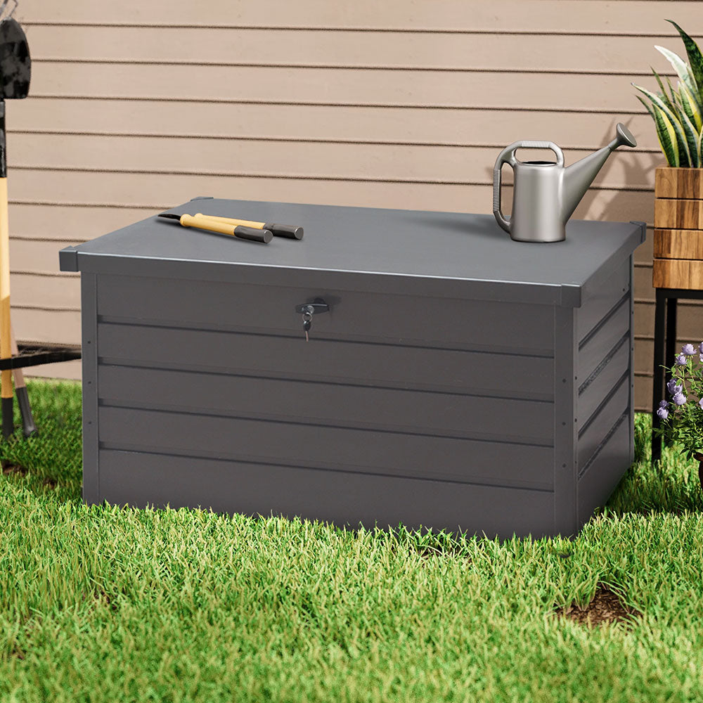 350l Metal Outdoor Garden Storage Box Lockable Weatherproof Organizer