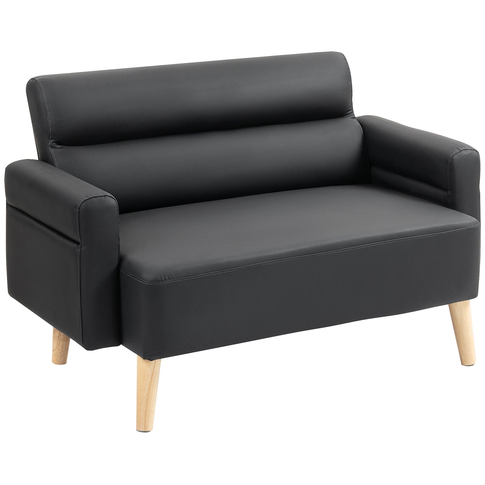 2 Seater Sofa Settee, Modern Faux Leather Couch With Wood Legs