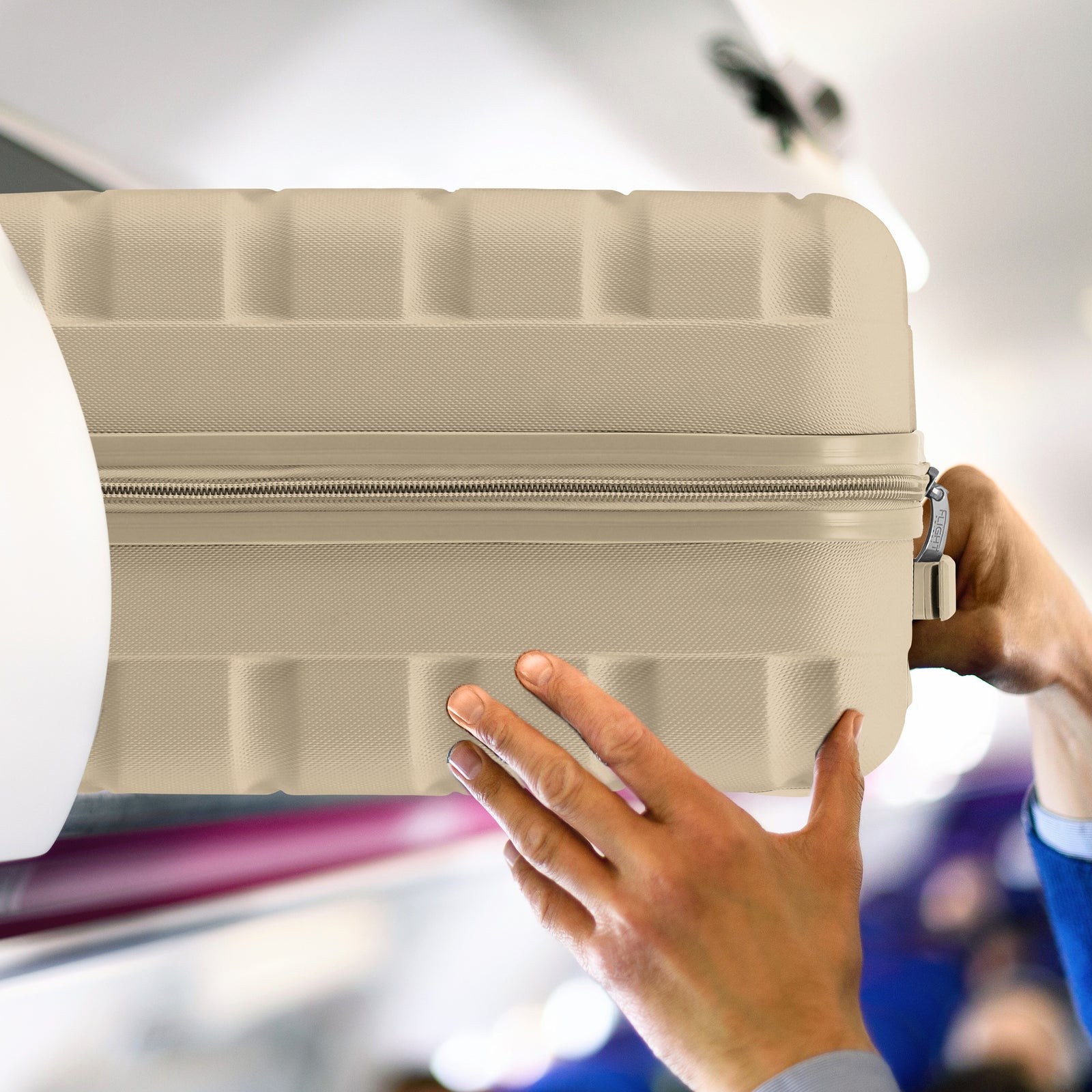 56x45x25cm Large Cabin Carry On Case - Overhead Luggage Suitcase - 4 Spinner Wheels - Abs Shell | 56 x 45 x 25cm | Champagne