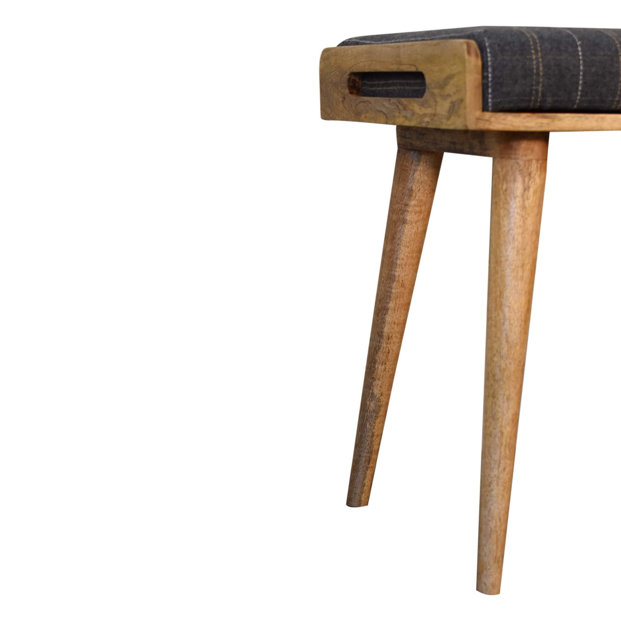 Solid Mango Wood Pewter Tweed Tray Style Footstool