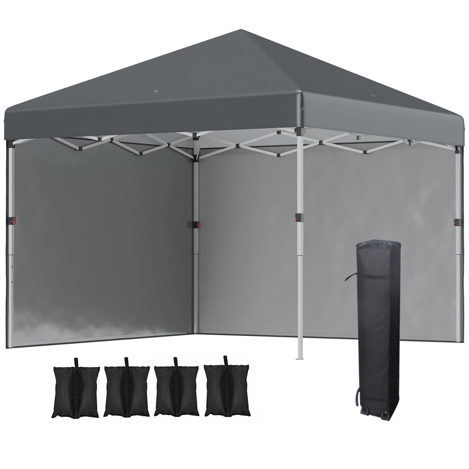 3x3 (m) Pop Up Gazebo Party Tent W/ 2 Sidewalls, Weight Bags | Dark Gray