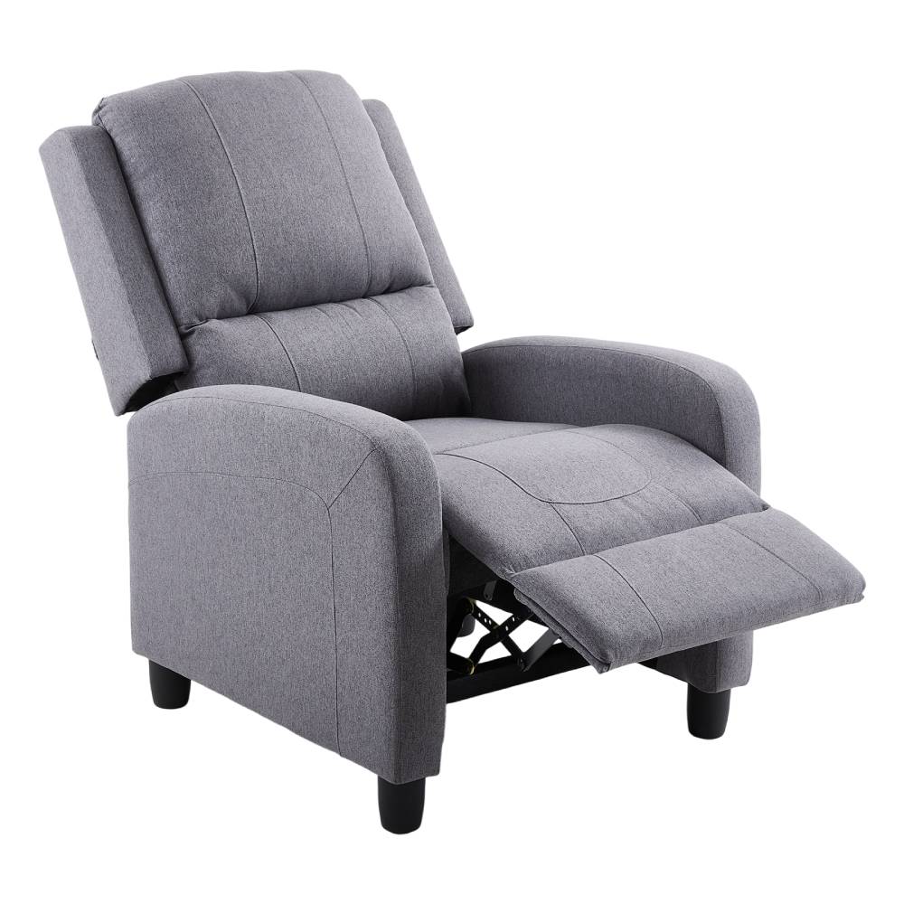 Living and Home Modern Linen Recliner Chair – Push-back Single Sofa With 140° Recline & Footrest,grey