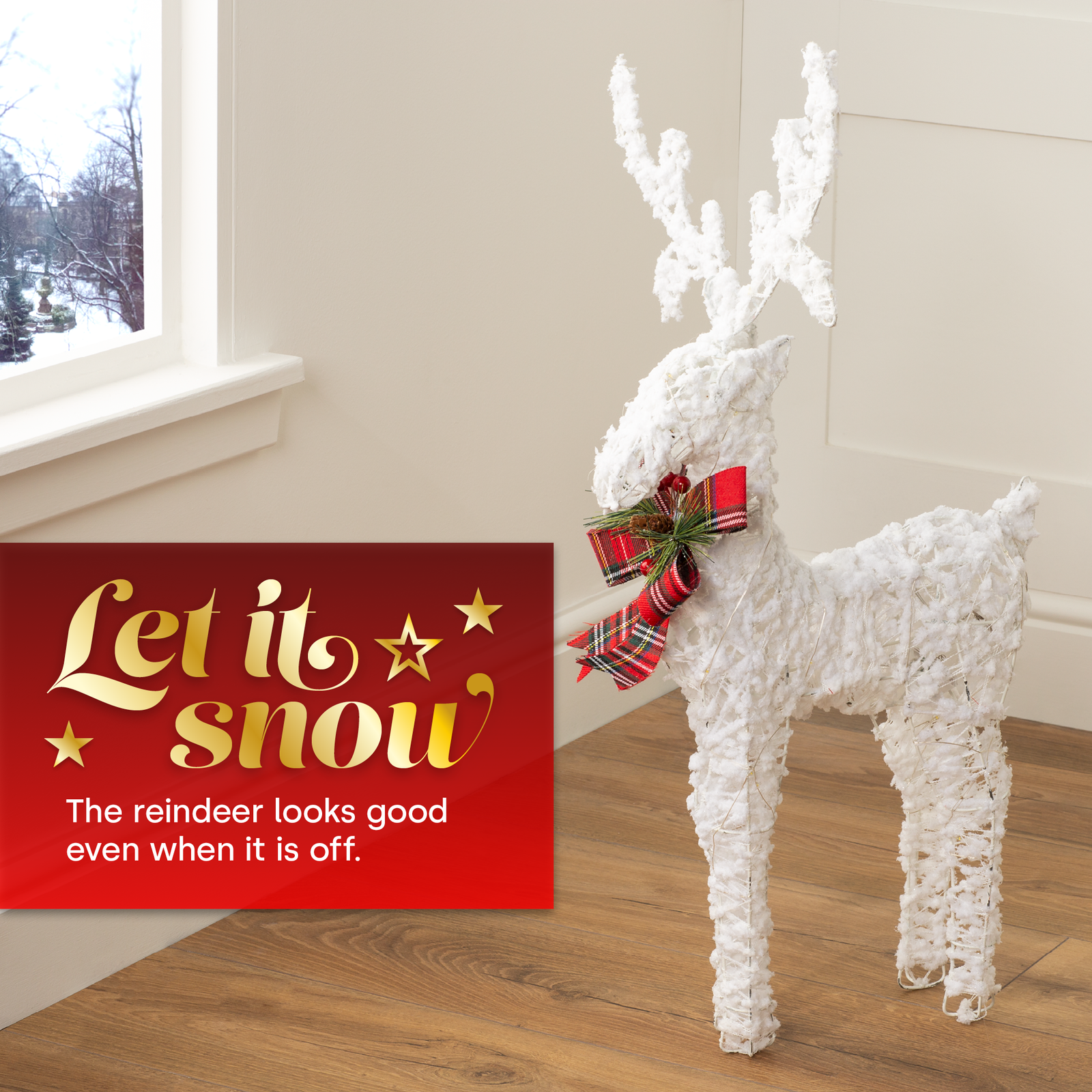 Glitter Reindeer Christmas Decoration With Led Lights Battery Operated Indoor