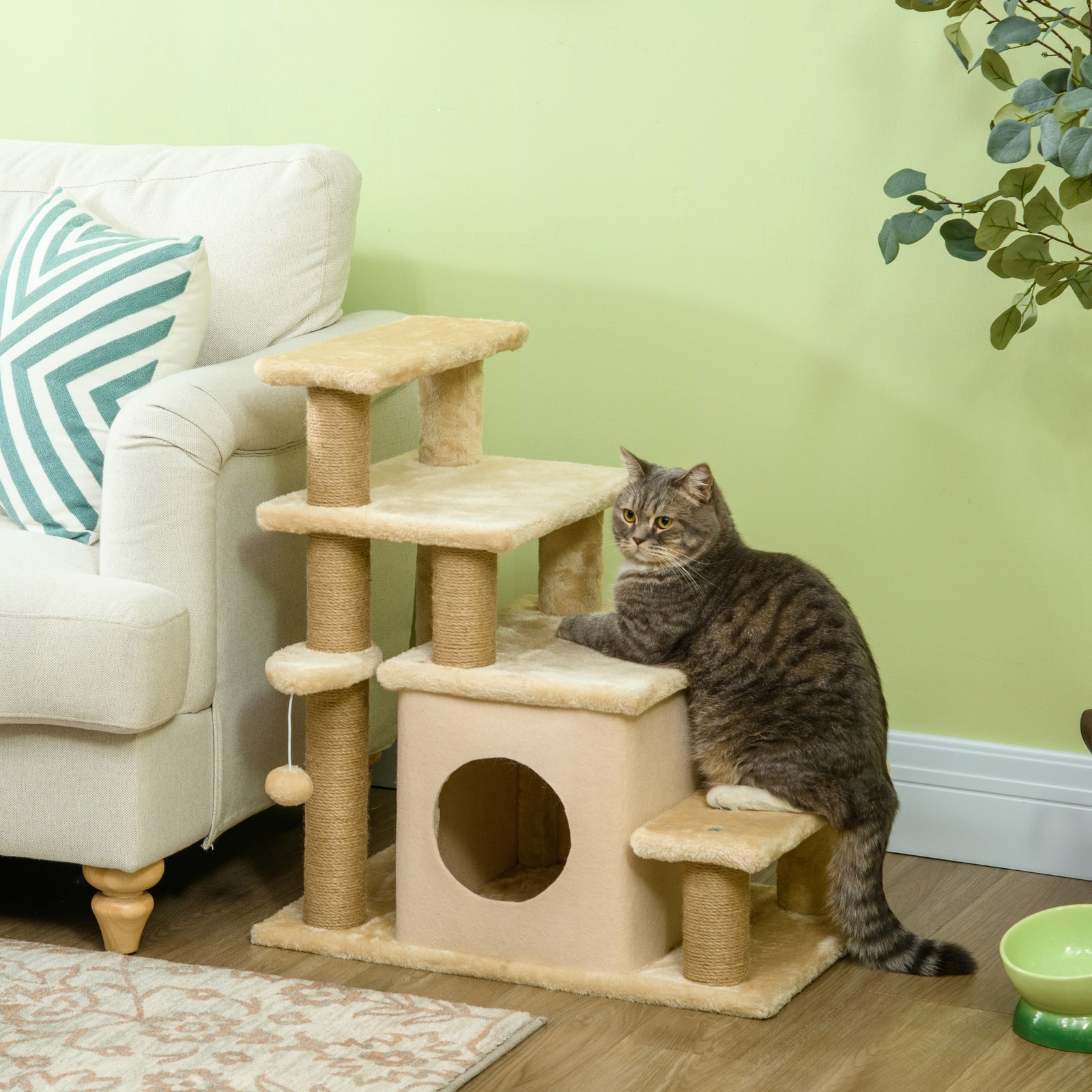 Dog Steps For Bed 4 Step Pet Stairs Cat House With Detachable Cover | Beige
