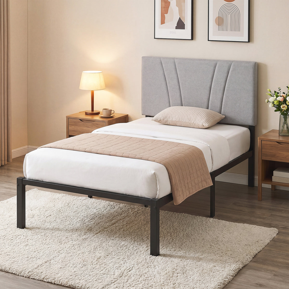 HOMCOM 3ft Single Bed Frame With Upholstered Headboard And Underbed Storage