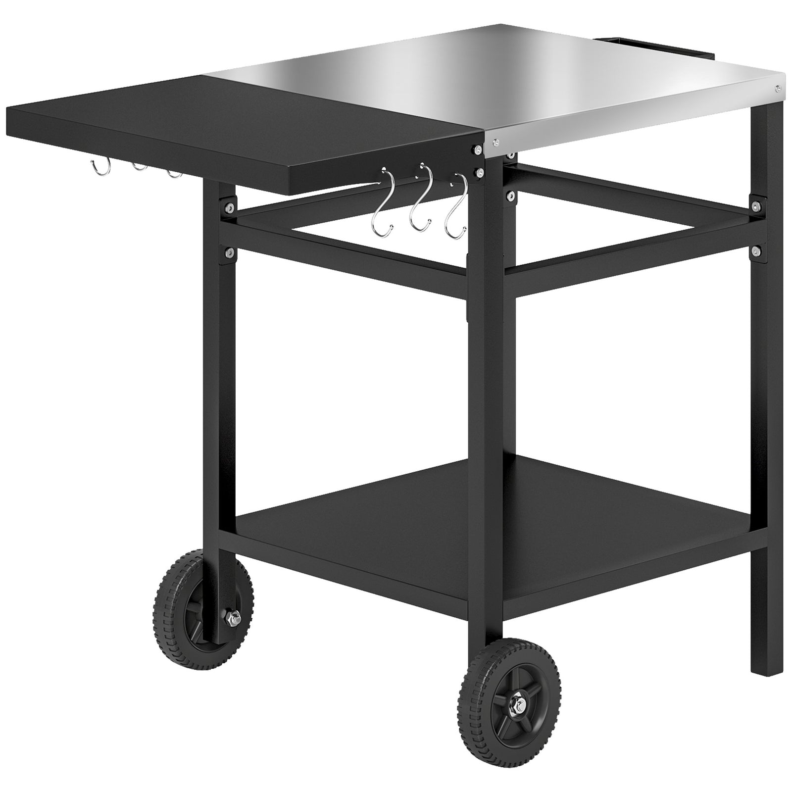 Bbq Trolley W/ Foldable Side Table, Movable Pizza Table