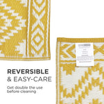 Luxury Outdoor Rug Waterproof Reversible For Garden Patio 100% Recycled, Yellow Anna Aztec | 75cm x 200cm | Yellow