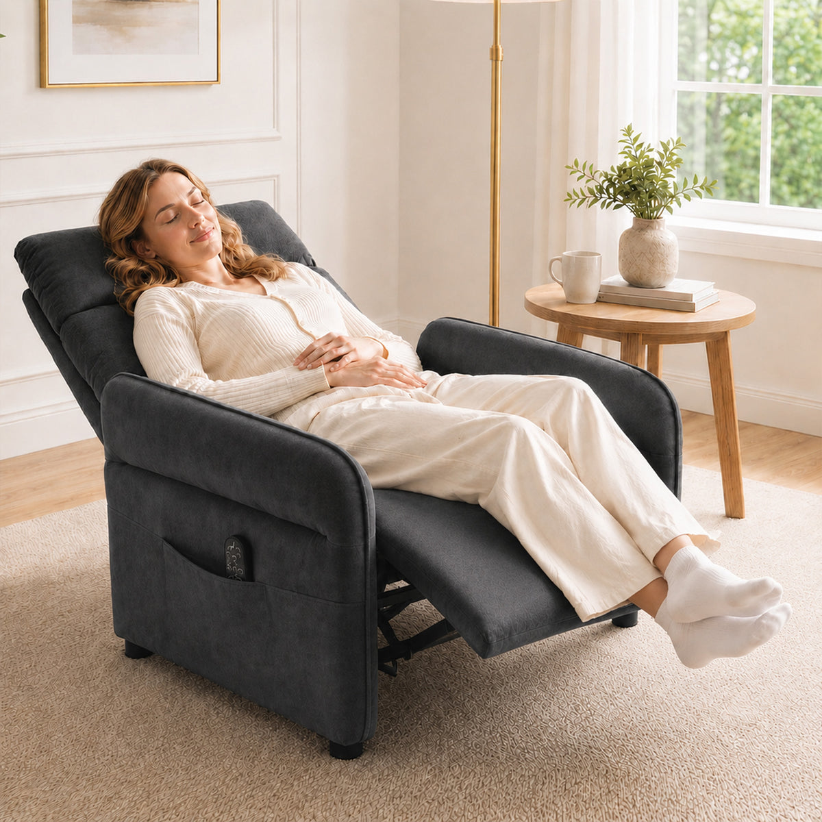 Recliner Armchair, Manual Recliner Chair, Massage & Heat | Dark Grey