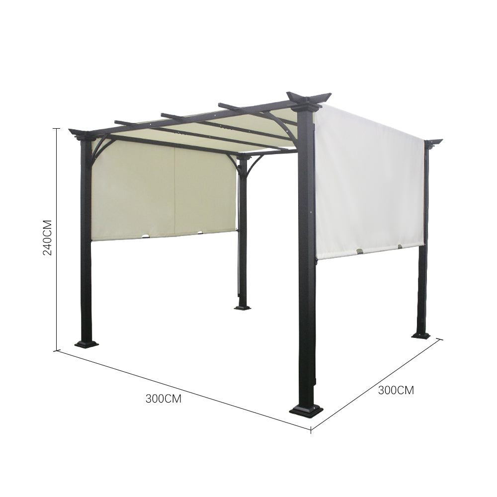 3m*3m*2.4m H Outdoor Pergola With Retractable & Pa-coated Polyester Canopy,heavy-duty Metal Frame Patio Gazebo For Backyard Or Garden