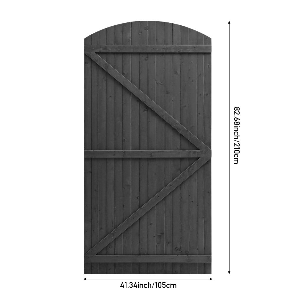 105cm W X 150/180/210cm H Wooden Garden Gate With Arched Top, Pine Wood Outdoor Fence Gate With Installation Hardware | 210cm | Grey