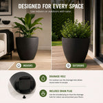 36cm Tall Round Plain Black Rubber Planters - Indoor Outdoor Planter | Set-of-1