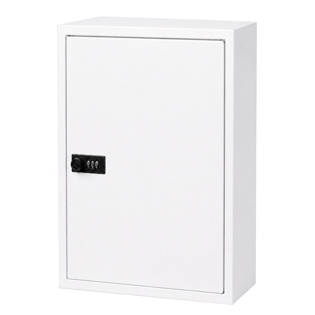 Medicine Cabinet Lockable Storage Box Wall Mounted Metal Home,white