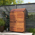 Wooden Garden Storage Shed W/double Doors And Shelves | Brown