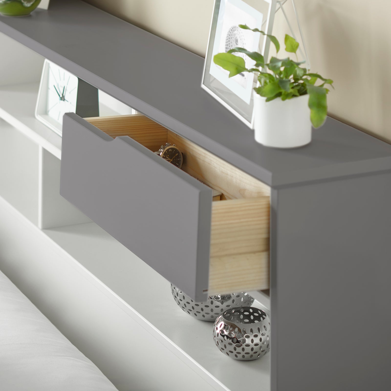 Fabio Wooden Storage Bed With 1 Drawer | Double | Grey