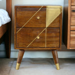 Solid Wood Gold Geometric Chestnut Bedside