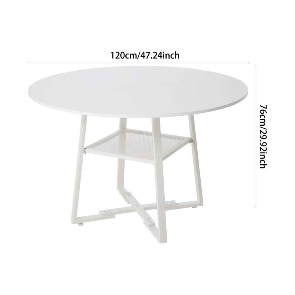 120cm Dia X 76cm H Round Dining Table With Storage Shelf | White