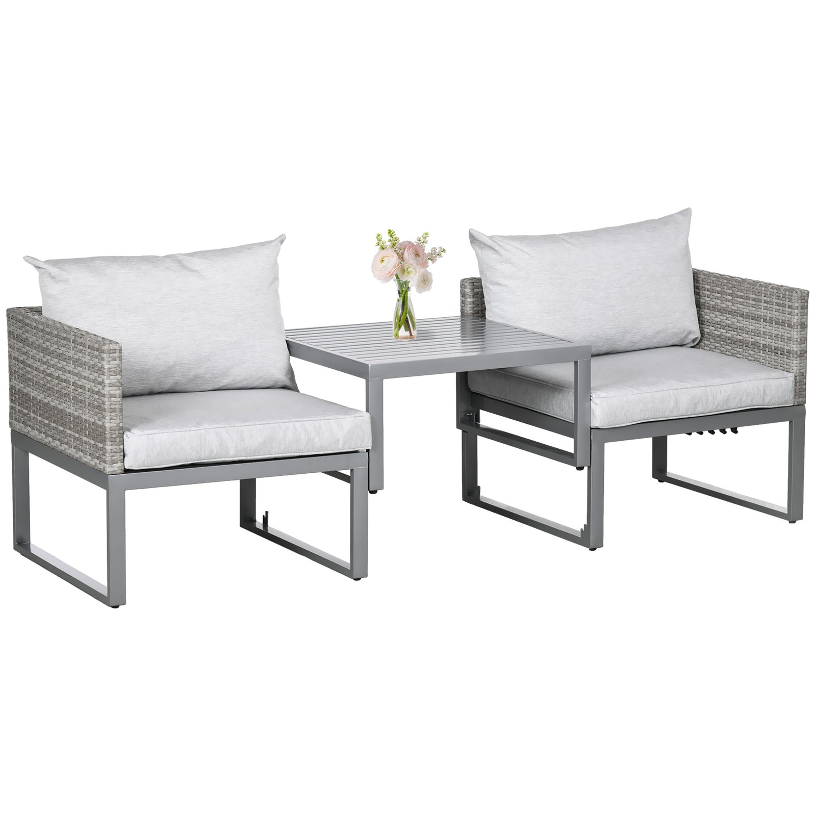 3-in-1 Chair Coffee Table 3-seater Sofa W/ Steel Frame