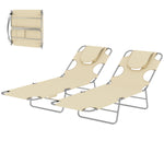 2 Sun Loungers With Reading Hole, Folding Garden Lounger | Beige