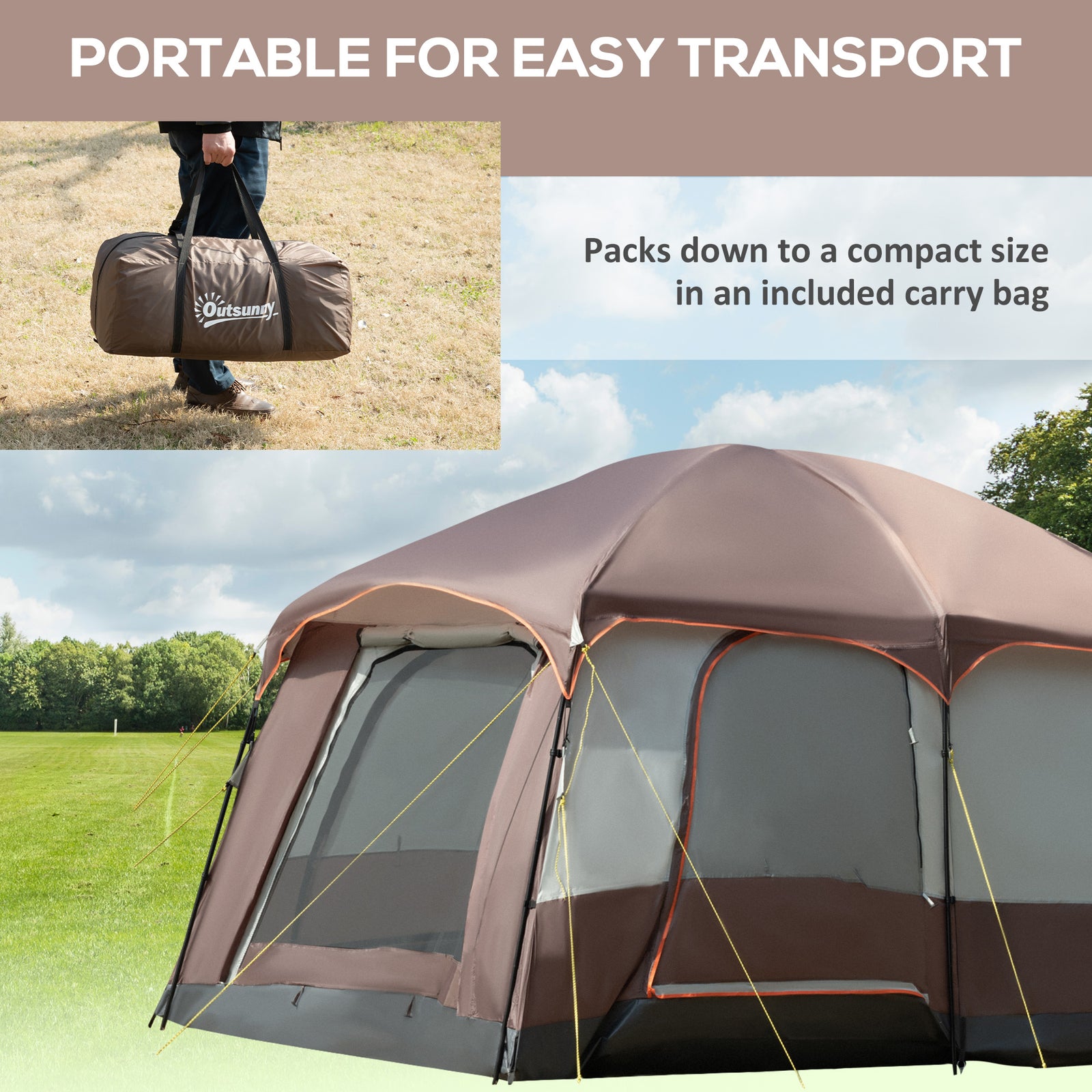 3-4 Man Two Room Camping Tent W/ Vestibule And Portable Bag