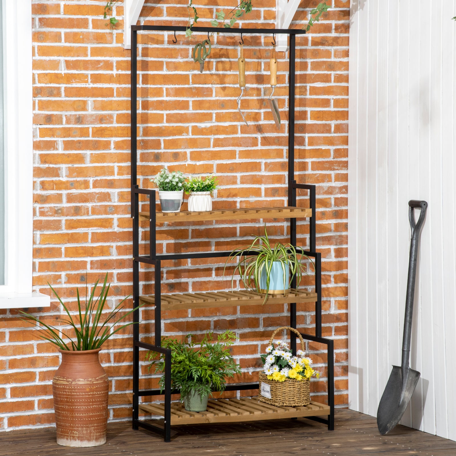 3 Tiered Plant Stand Rack With Hanging Hooks Indoor Outdoor