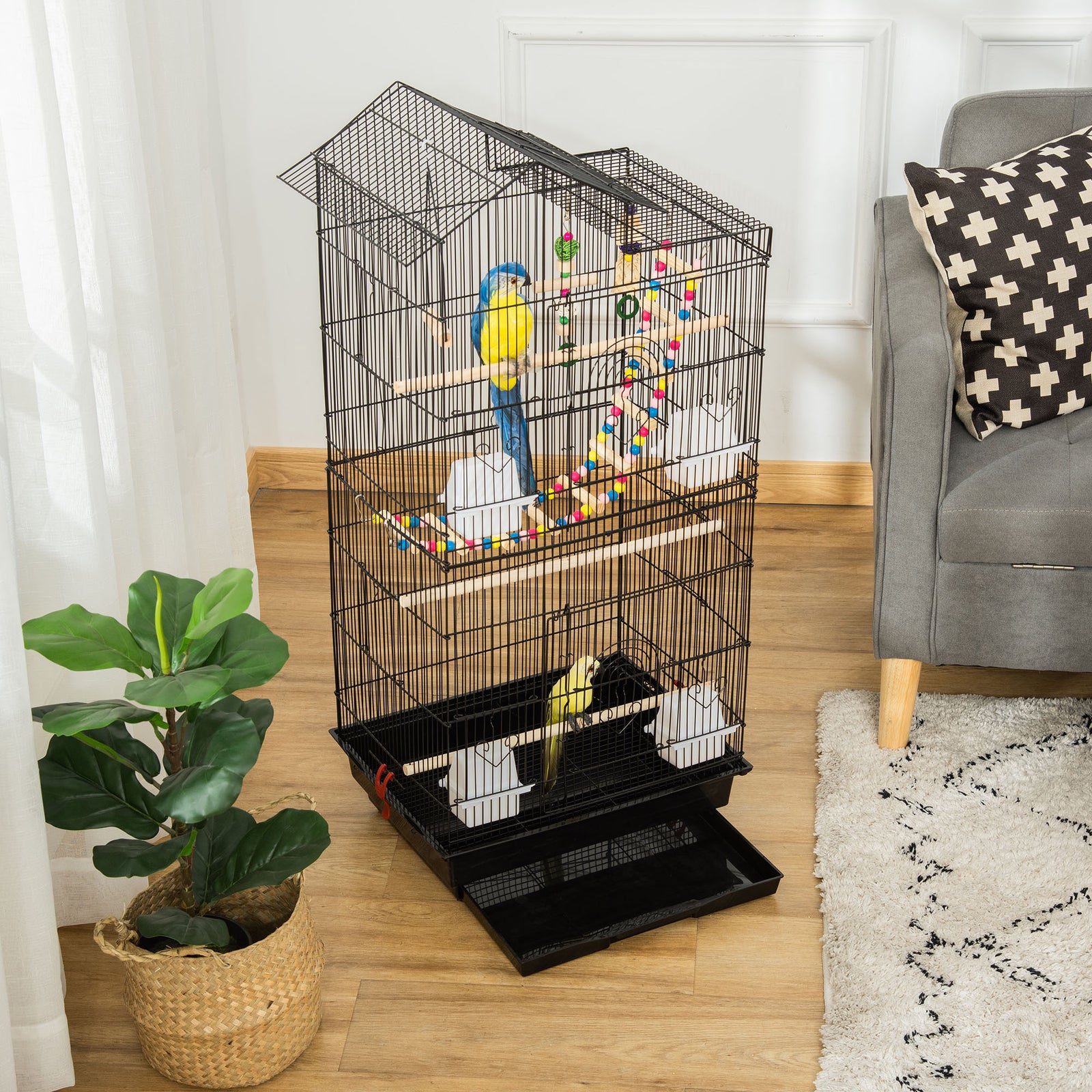 Bird Cage For Budgies, Finches, Canaries W/ Accessories, Toys, Tray