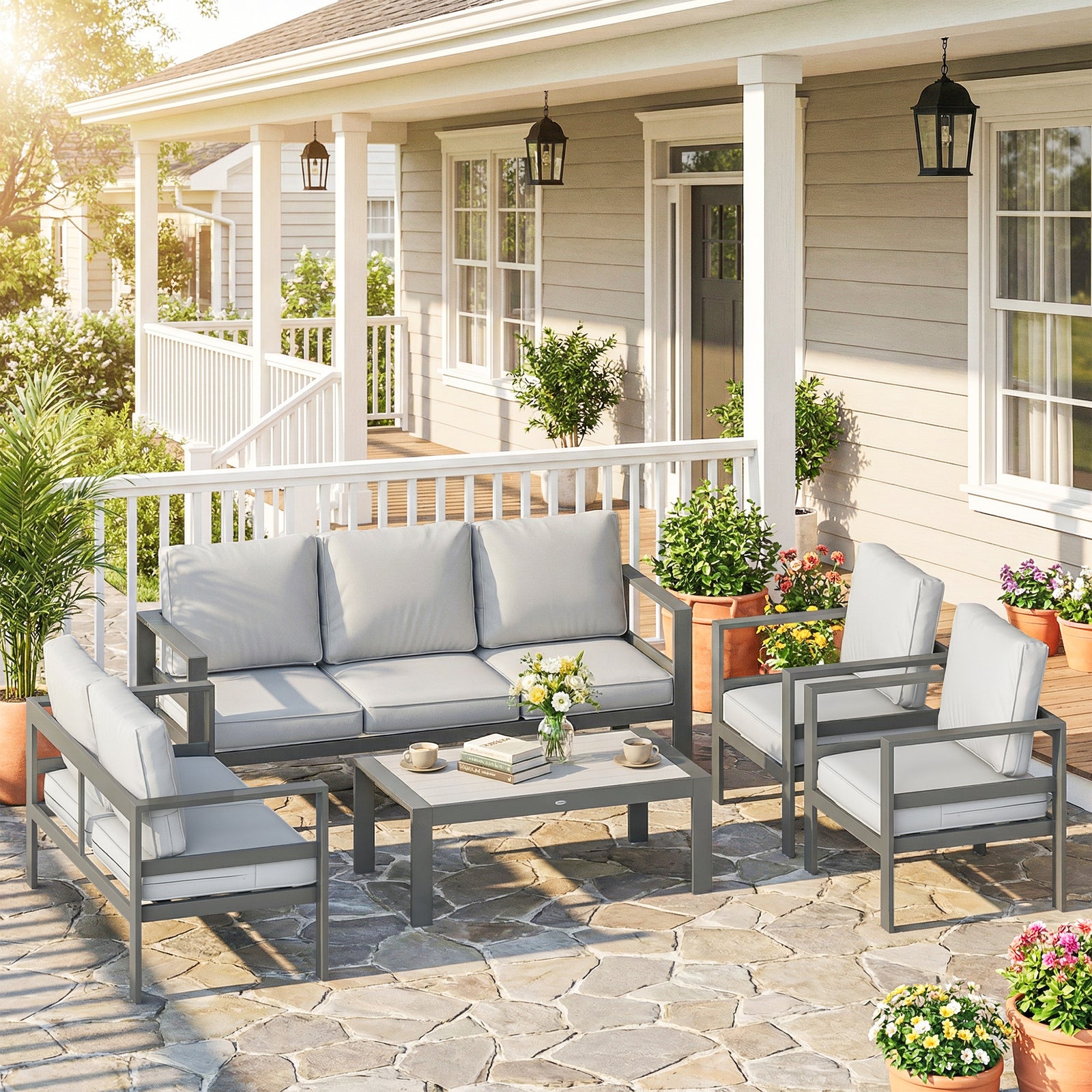 Aluminium Garden Furniture Sofa Set With Olefin Cushions | Dark Grey