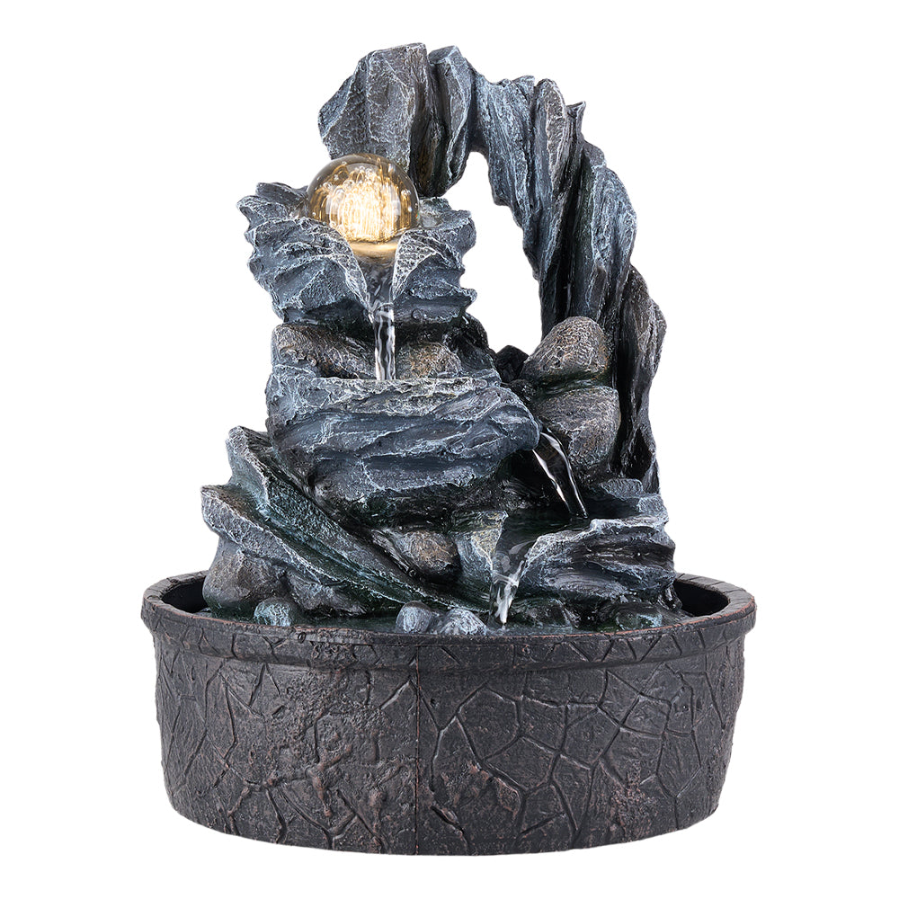 Tabletop Waterfall Fountain With Led Lighting For Meditation Decor
