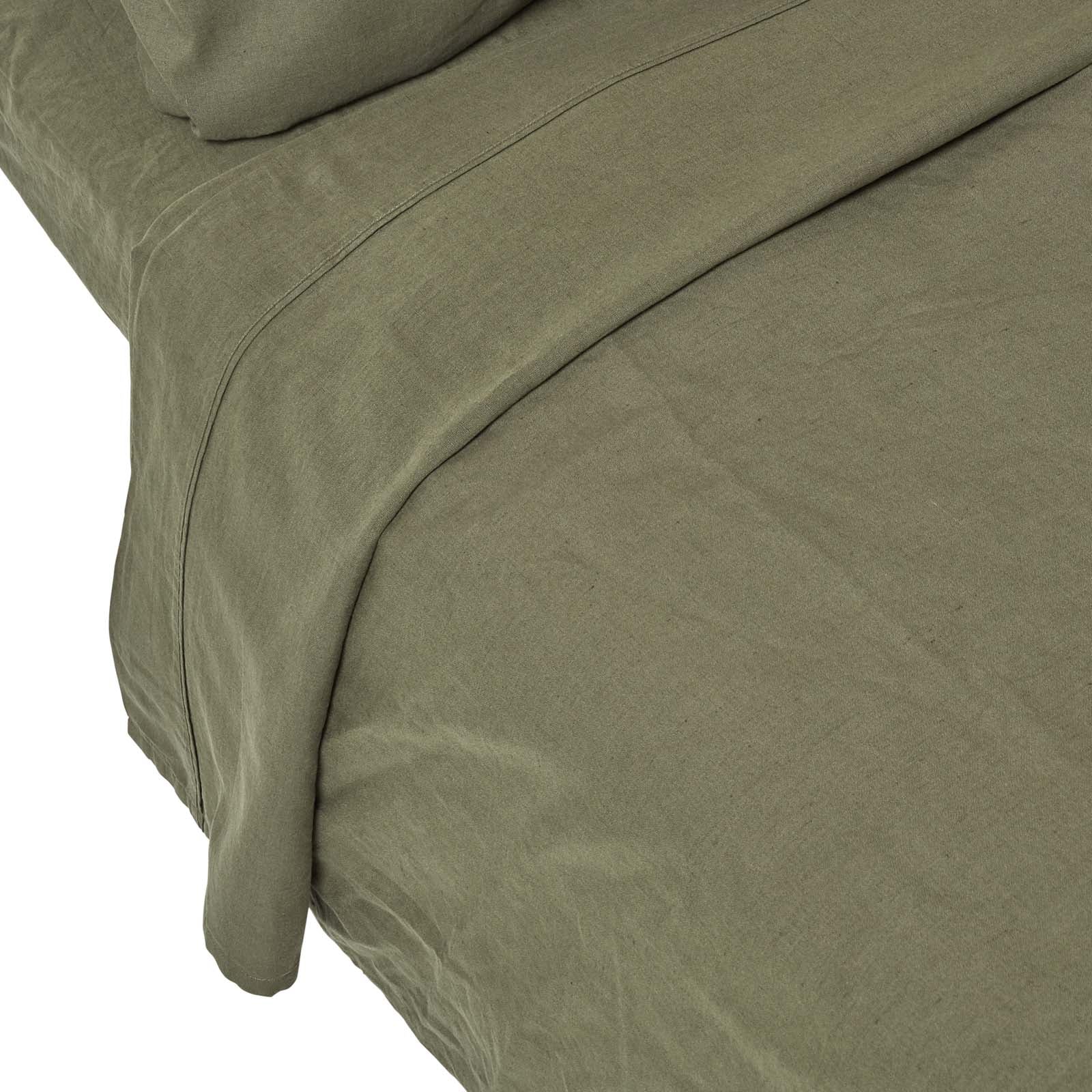 Luxury Linen Flat Sheet | Double | Khaki Green