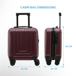 45x36x20cm Lightweight Underseat Cabin Carry On Suitcase - 100+ Airline Approved - Hard Shell Luggage - 4 Wheels | 45 x 36 x 20cm | Burgundy