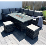 The Croft 8 Seat Corner Gas Firepit Rattan Dining Set | Dark Grey