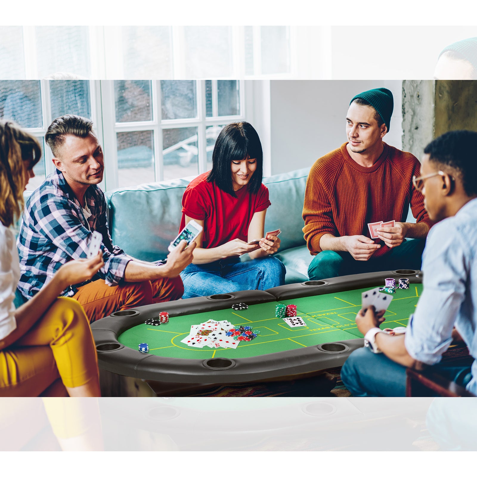 Foldable 10-player Poker Table Top With Cup Holders, Bag