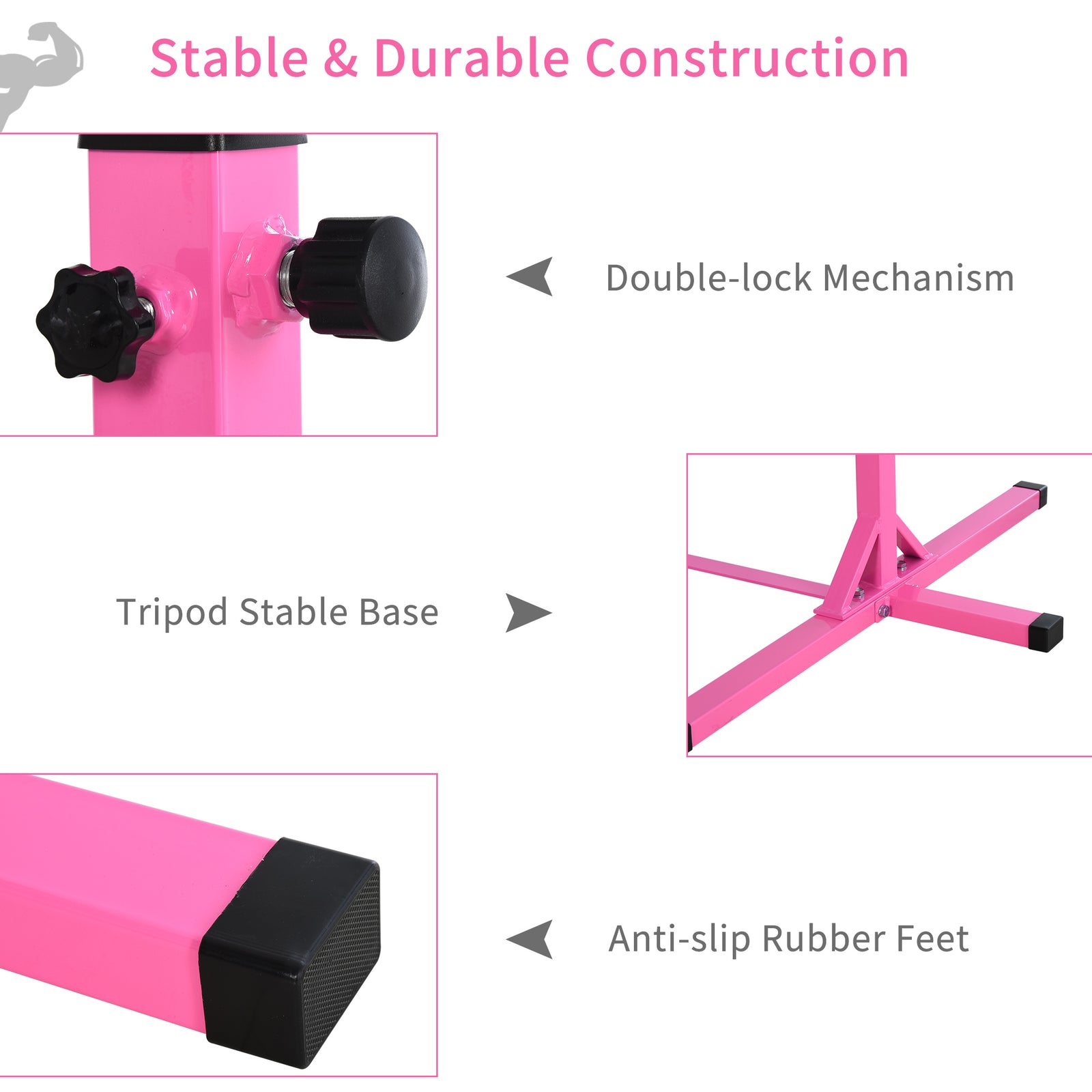 Adjustable Kids Gymnastics Bar Horizontal Training Steel Frame Wood | Pink