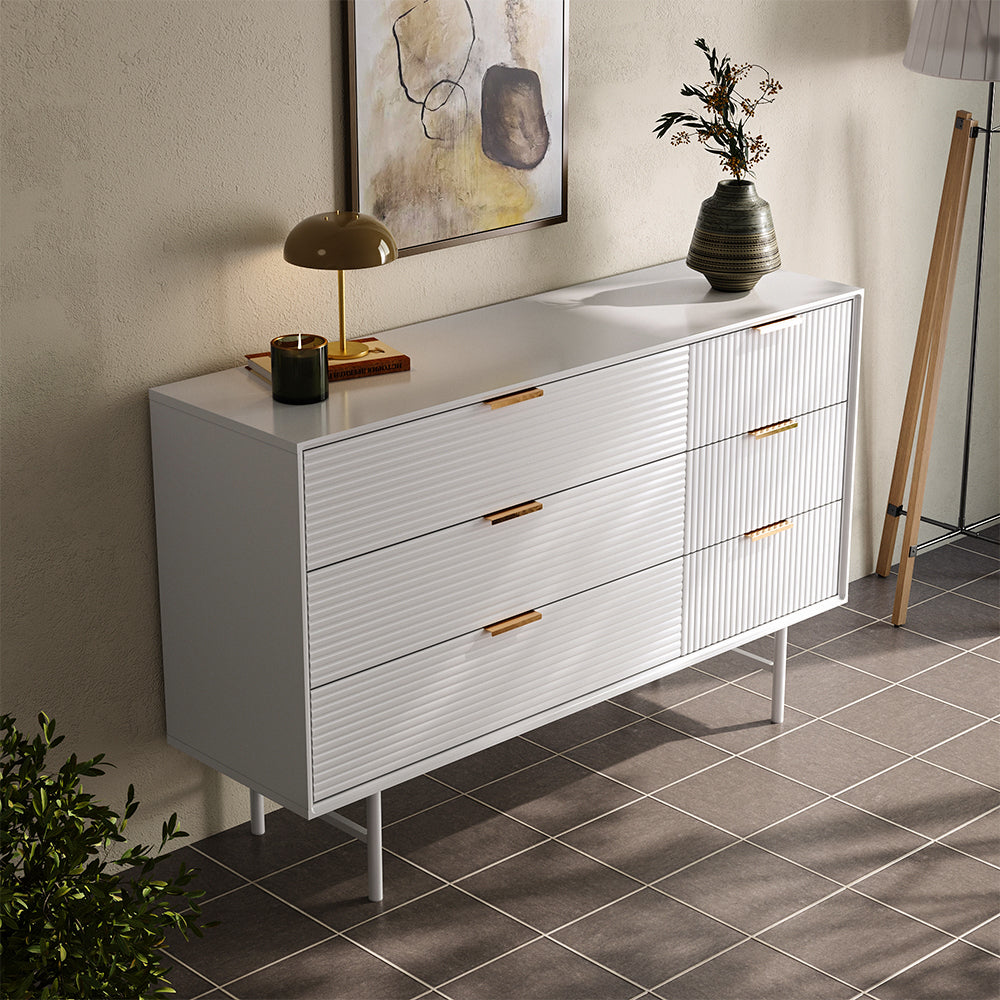 Modern White Dresser Cabinet 3/6 Drawer Storage Unit With Gold Handles | Large