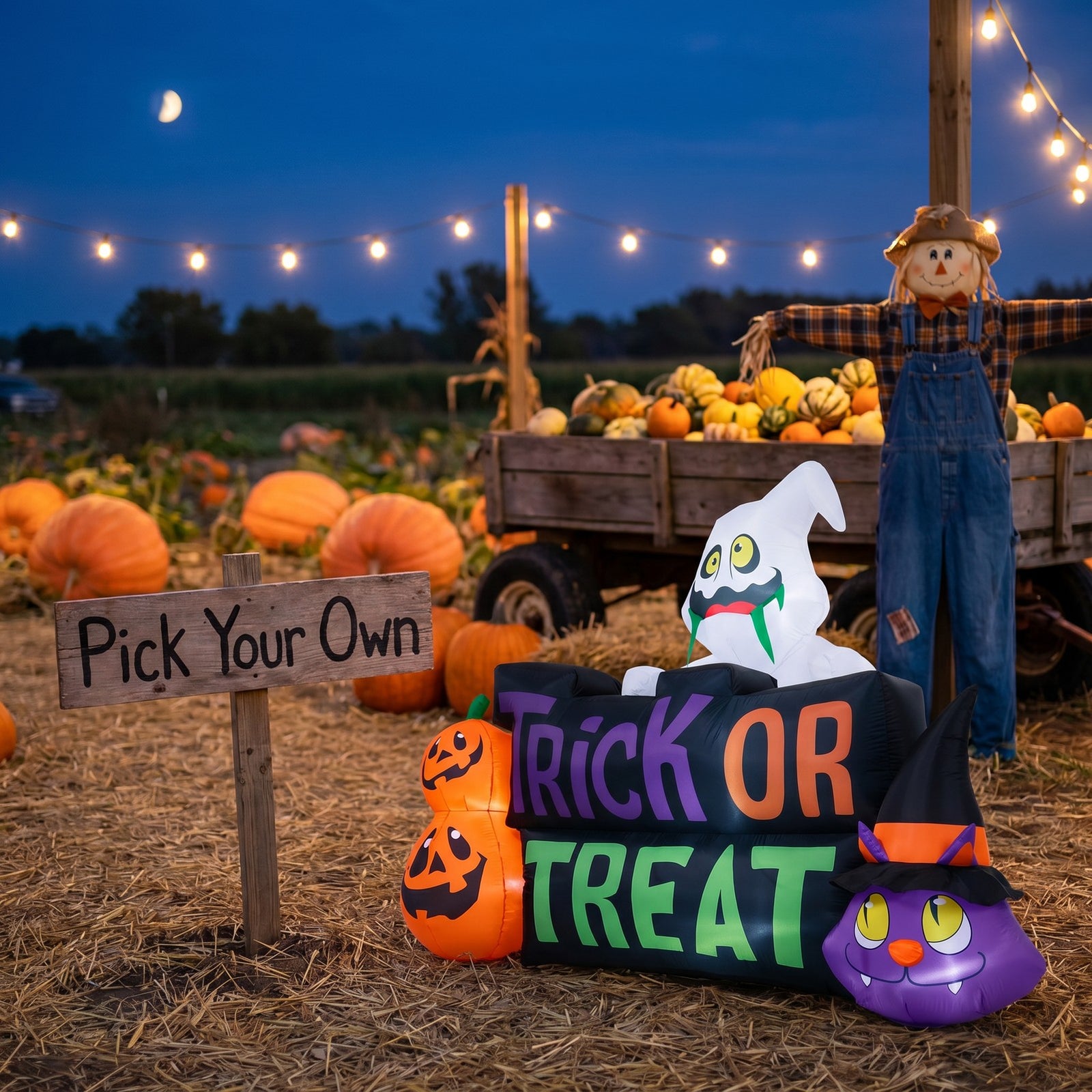 Breeins 5.3ft Halloween Inflatable Pumpkin Ghost Cat Decoration With Built-in Lights