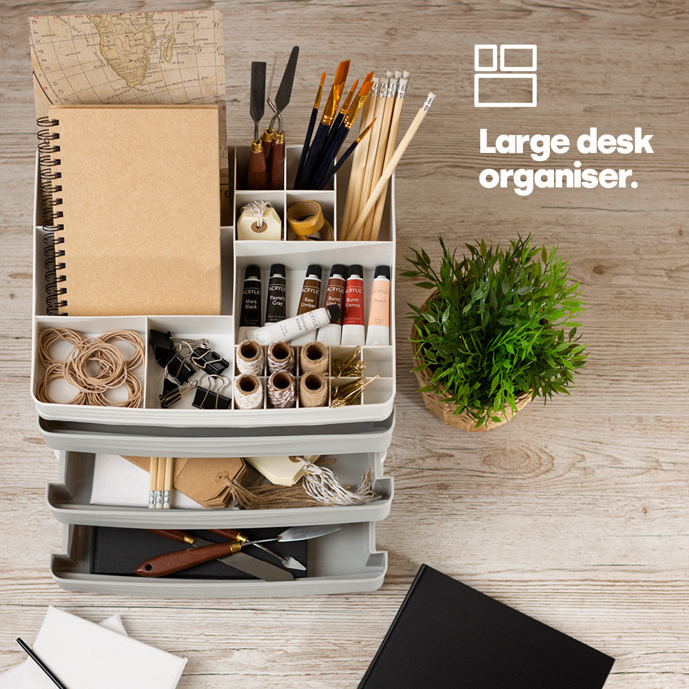 Livivo Large 3 Drawer Desk & Detachable Tray Set - Grey