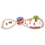 Wooden Fire Station Train Set - 39 Pieces