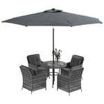 6 Pieces Rattan Garden Set W/ Umbrella