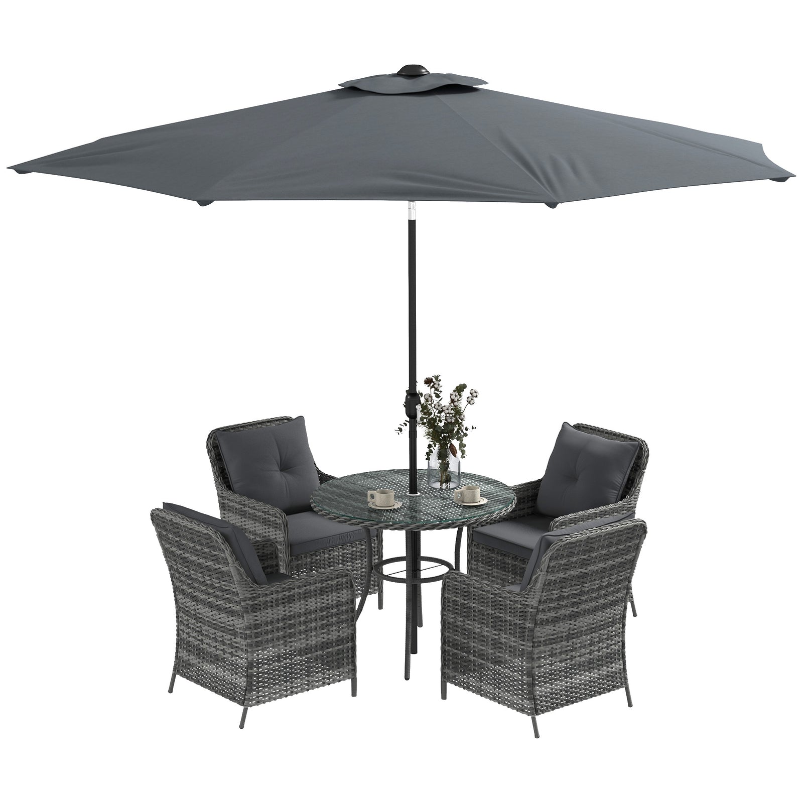6 Pieces Rattan Garden Set W/ Umbrella