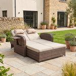 Whitmore Rattan Reclining Outdoor Sofa Bed With Side Shelves | Brown