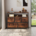 5-drawer Metal Frame Chest Of Drawers Storage Cabinet With Power Strip | Rustic Brown
