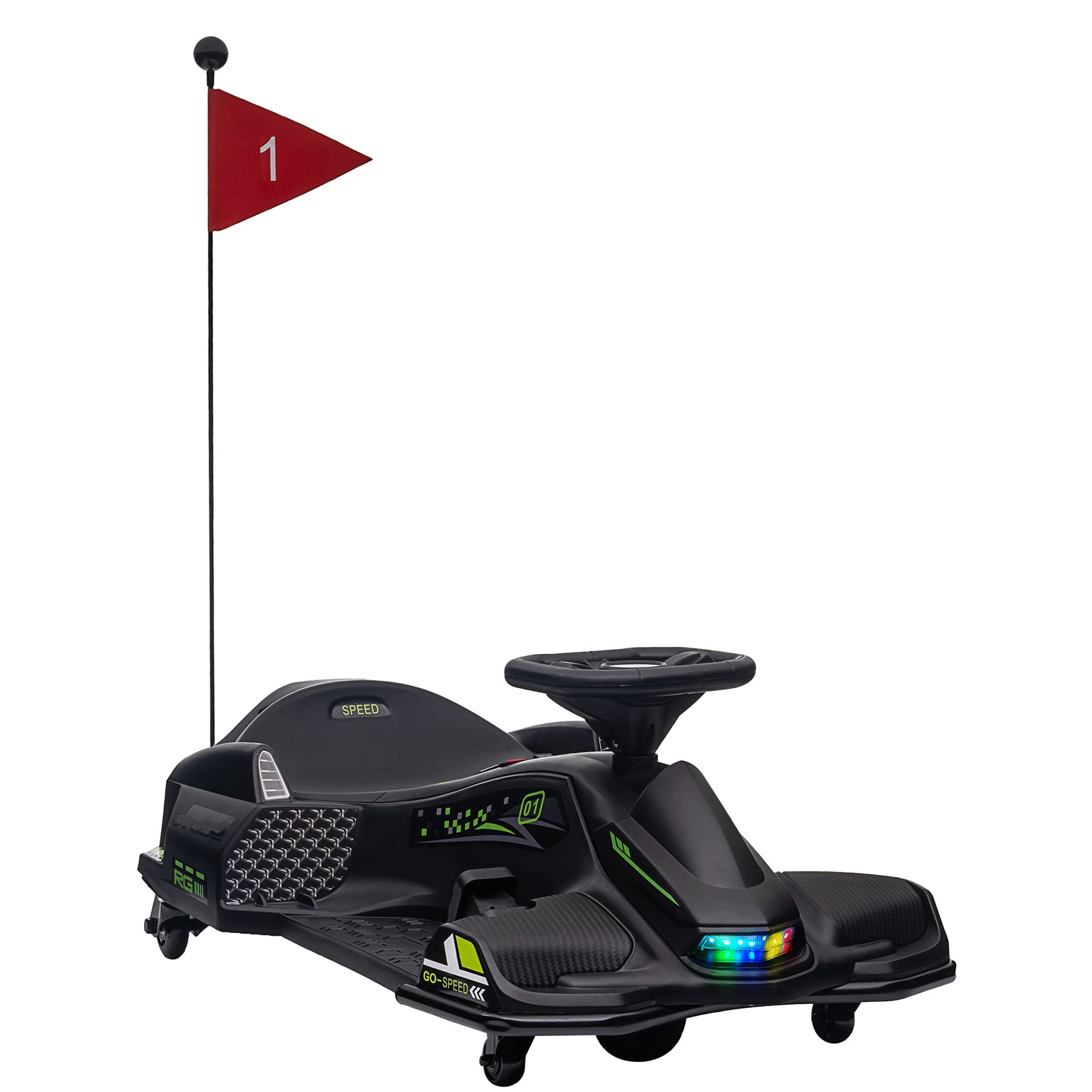 12v Electric Go Kart For Kids With Music, Led Lights | Black