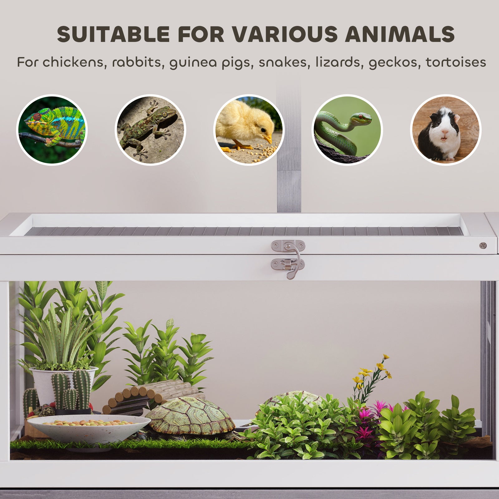 PawHut Wooden Tortoise House With Dual-zone Habitat Stand Legs, Grey